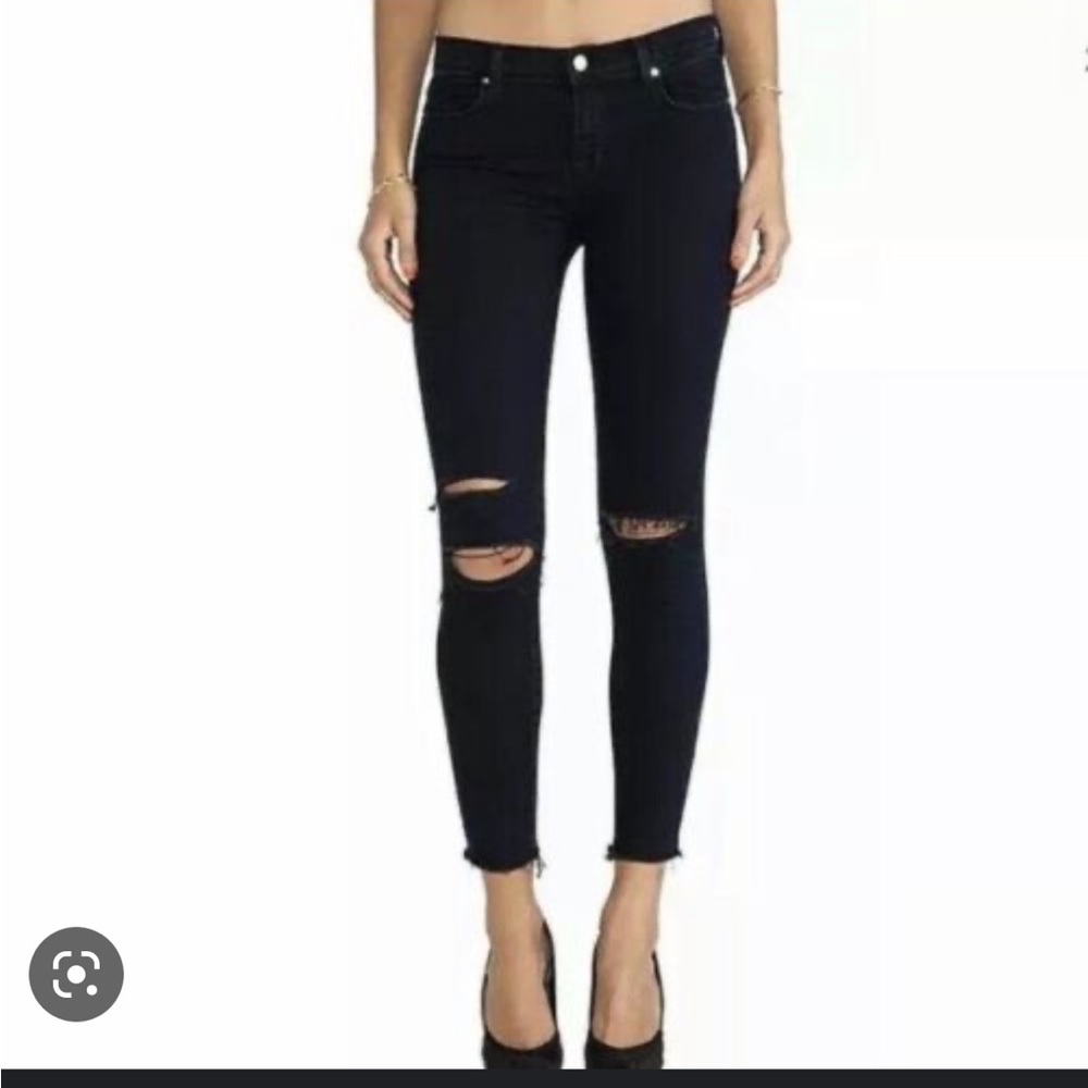 J Brand size 26 BLACK DENIM JEANS WITH FRAYED ANKLE AND RIPS IN THE KNEE